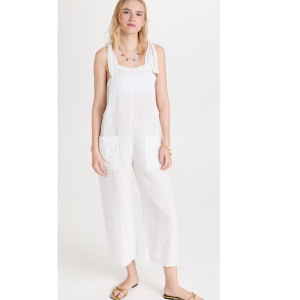 9Seed Womens M/L White Cotton Latigo Cropped Overalls